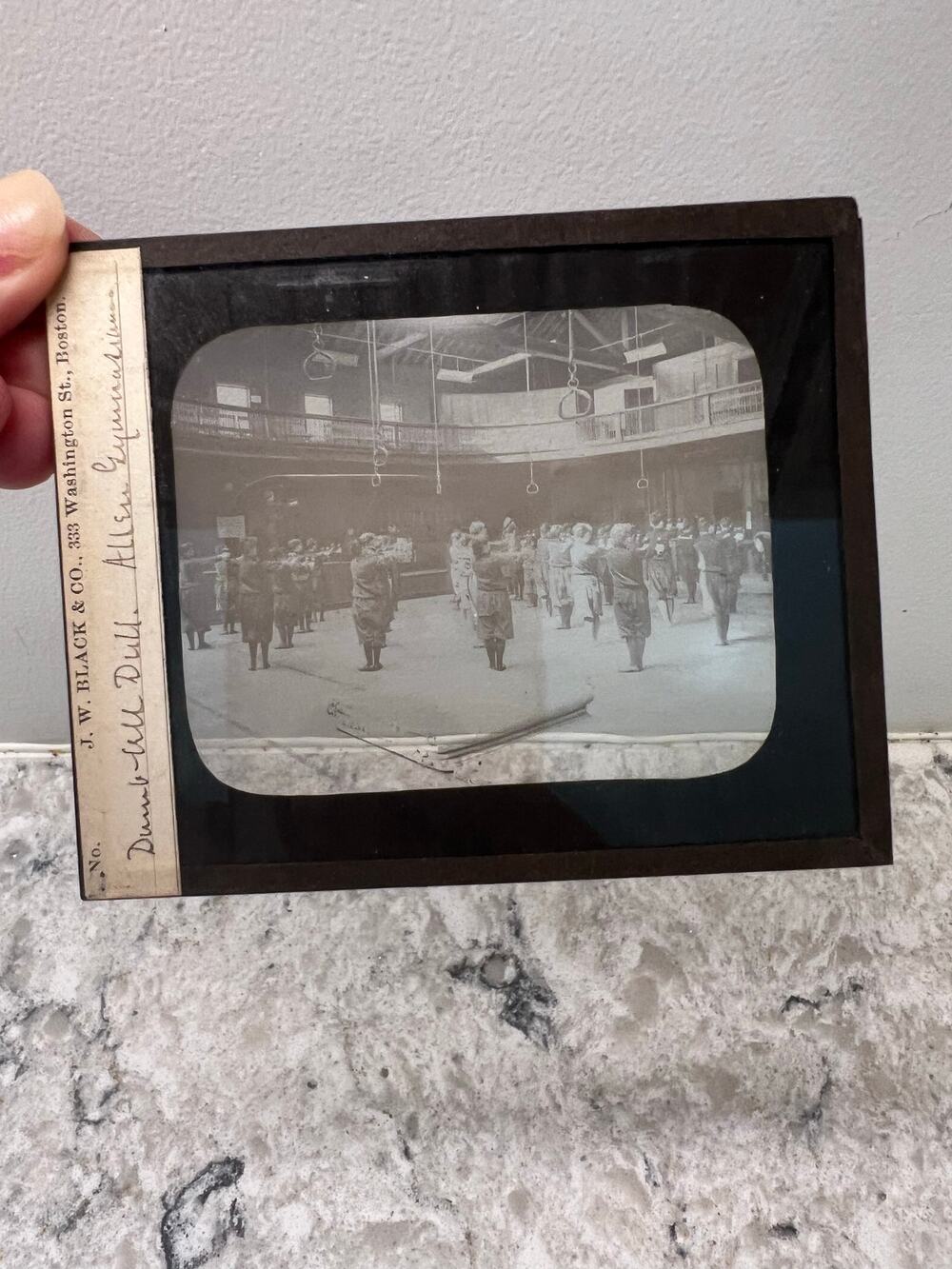 Antique Magic Glass Lantern Slide Dumb-Bell Drill Allen Gymnasium Boston Mass JL